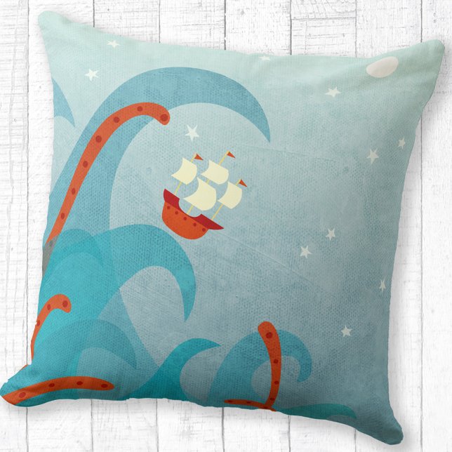 Coussin Bateau Nautique (Sailing boat wna sea monster fun throw pillow)