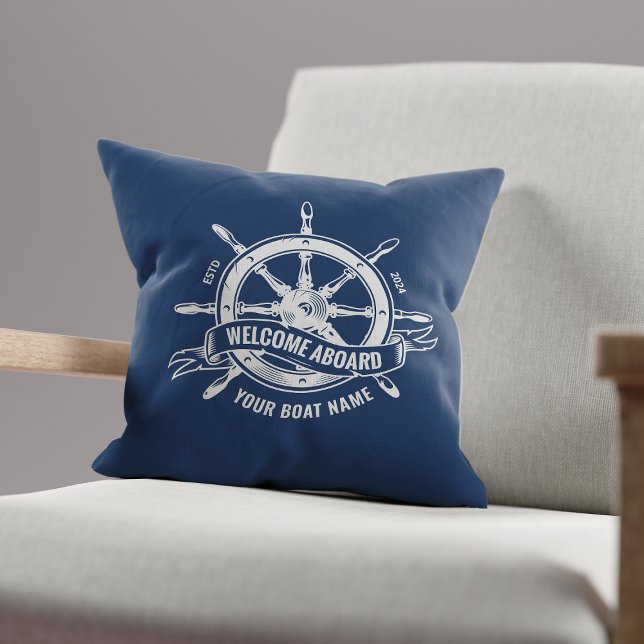 Coussin Bateau nautique Bienvenue à bord bleu marine (Créateur téléchargé)