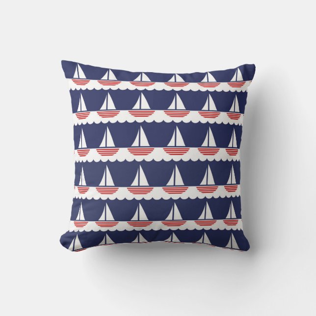 Coussin Bateau nautique Motif Marine Bleu et Rouge (Recto)