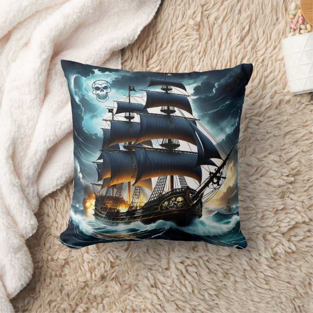 Coussin Bateau Pirate Dramatique Voit À Travers Des Mers O (Couverture)