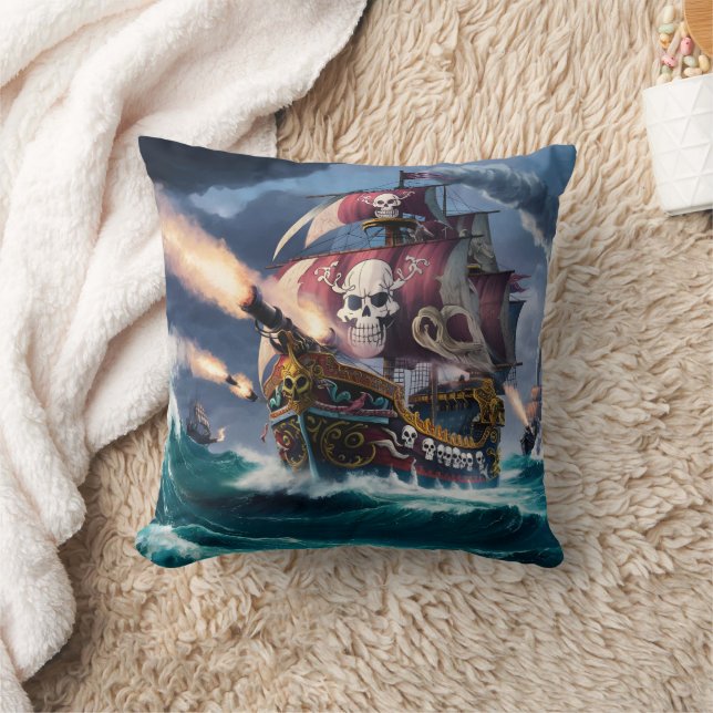 Coussin Bateau pirate engagé dans une bataille en mer (Couverture)