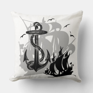 Coussin Bateau pirate et Ancre Noir Silhouette Jeu d'oreil