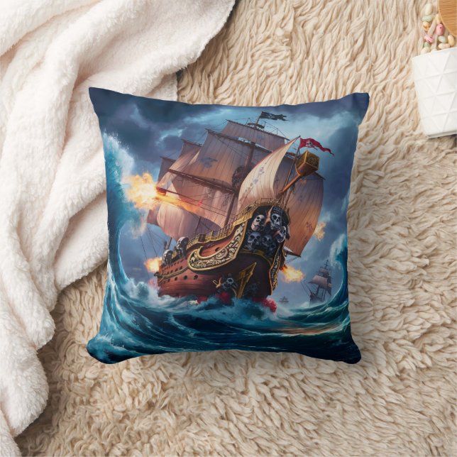Coussin Bateau Pirate Fierce qui prend des mers tempétueus (Couverture)
