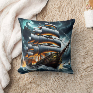 Coussin Bateau Pirate foncé naviguant à travers les mers o