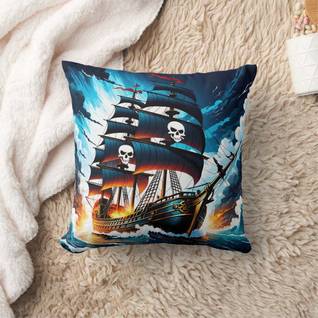 Coussin Bateau Pirate Naviguant À Travers Des Mers Tempéré (Couverture)