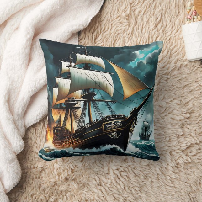 Coussin Bateau pirate naviguant à travers les mers orageus (Couverture)