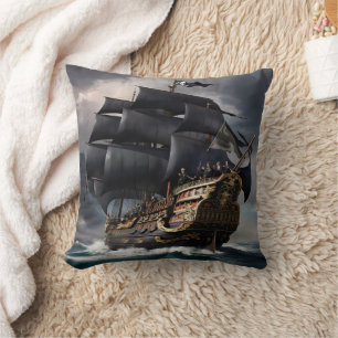 Coussin Bateau pirate naviguant à travers les mers orageus