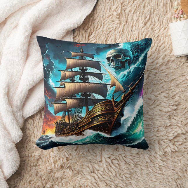 Coussin Bateau pirate naviguant à travers les mers orageus (Couverture)