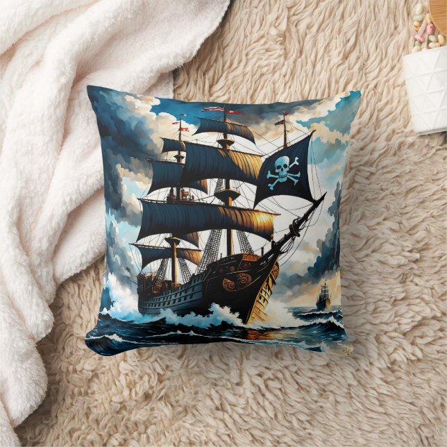 Coussin Bateau pirate naviguant à travers les mers orageus (Couverture)