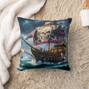 Coussin Bateau pirate naviguant à travers les mers orageus