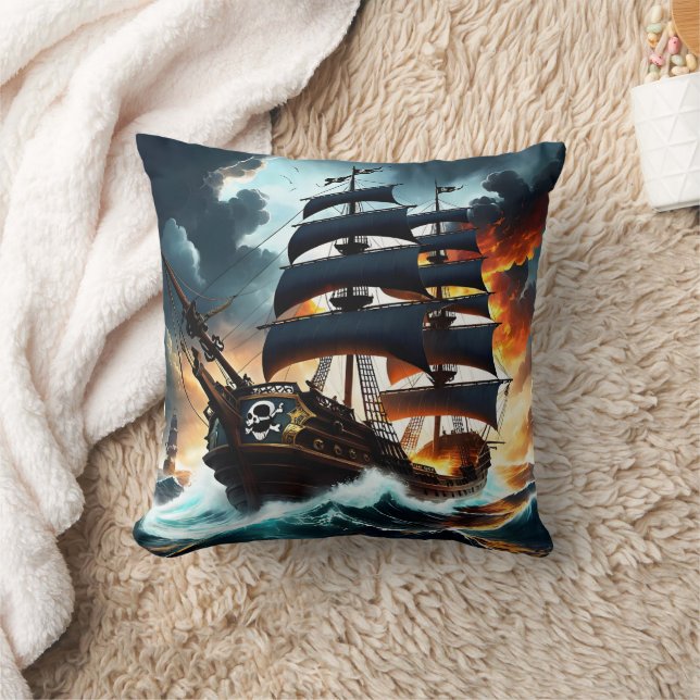 Coussin Bateau pirate naviguant à travers les mers orageus (Couverture)