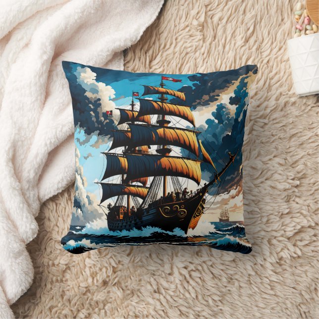 Coussin Bateau pirate naviguant à travers les mers orageus (Couverture)