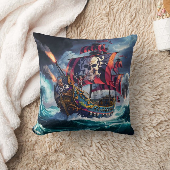 Coussin Bateau pirate naviguant à travers les mers orageus (Couverture)