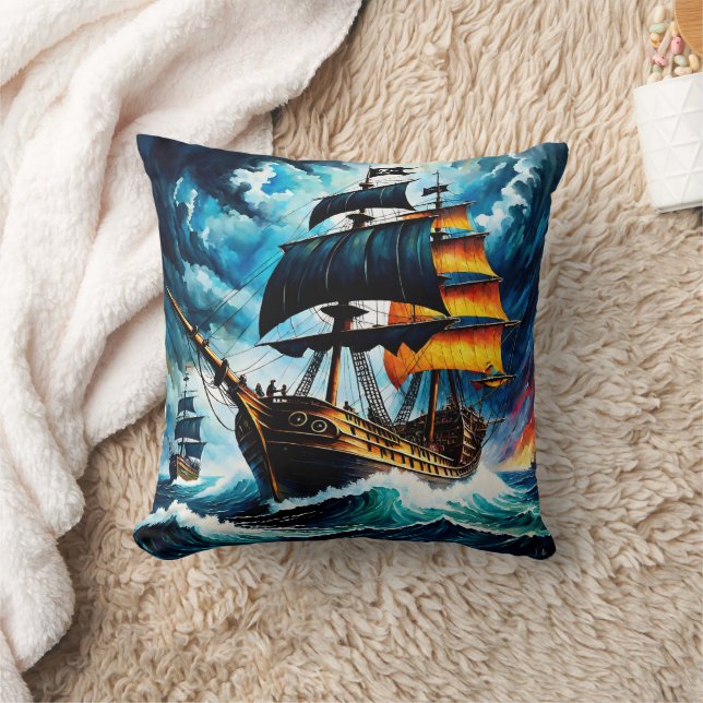 Coussin Bateau pirate naviguant à travers les mers orageus (Couverture)