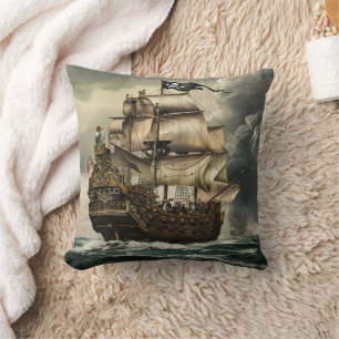 Coussin Bateau pirate naviguant à travers les mers orageus