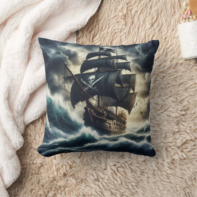 Coussin Bateau pirate naviguant sur les mers tempétueuses  (Couverture)