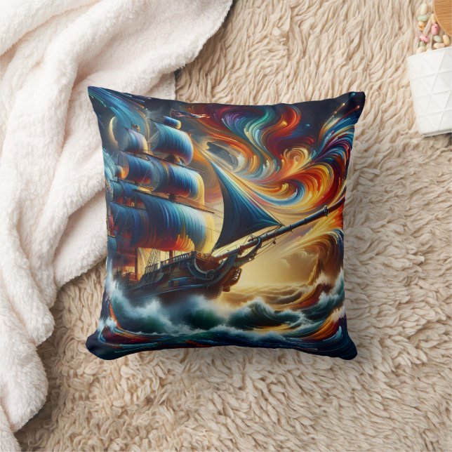 Coussin Bateau Pirate Vagues colorées (Couverture)