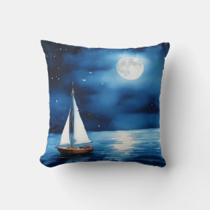 Coussin Bateau sous Pleine lune