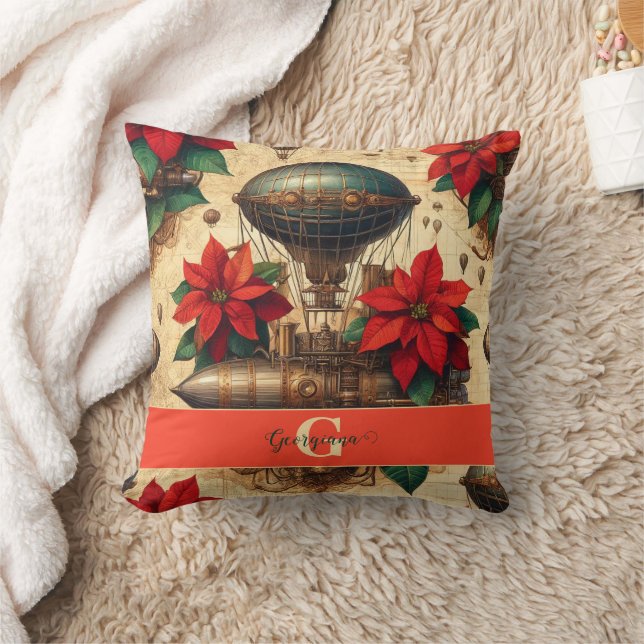 Coussin Bateau Steampunk personnalisé avec Poinsettia (Couverture)