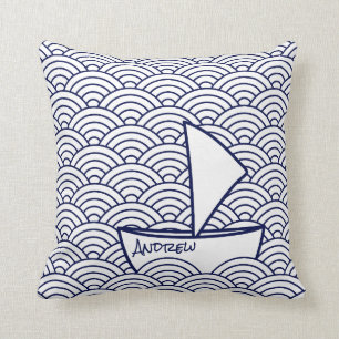 Coussin Bateau sur le carreau de vagues