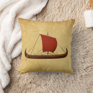 Coussin Bateau viking à voile rouge II