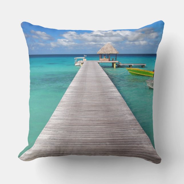 Coussin Bateaux à une jetée dans le carreau Pacifique (Recto)