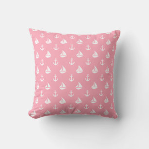 Coussin Bateaux à voile rose et Motif Ancres