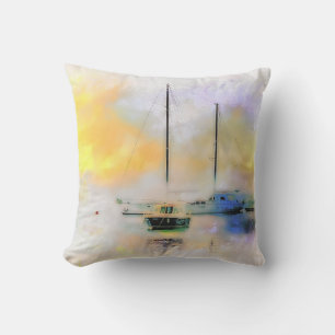 Coussin bateaux au coucher du soleil