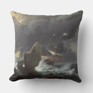 Coussin Bateaux dans la détresse outre d'une côte rocheuse