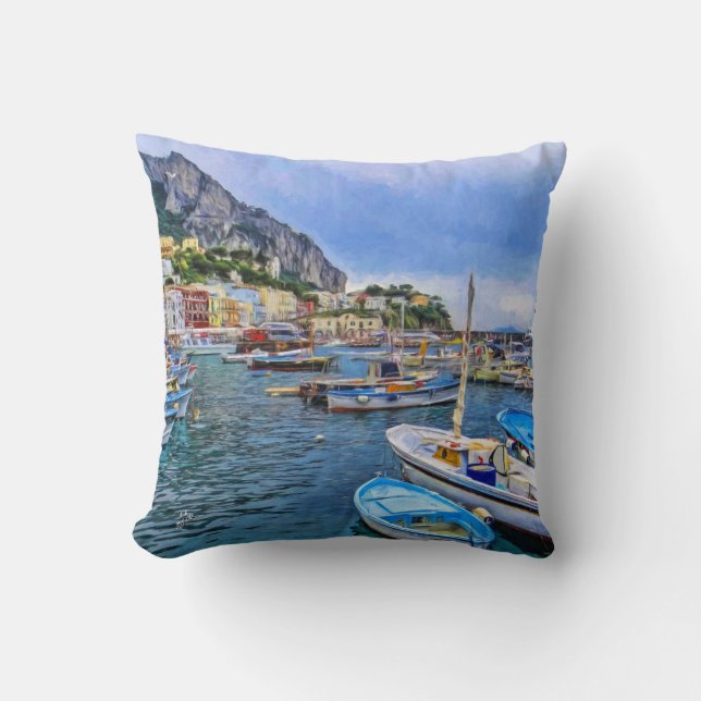 Coussin Bateaux d'art de photo de voyage de Capri Italie (Recto)