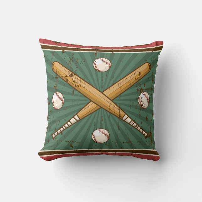 Coussin Bateaux de baseball Vintage classique vert (Recto)