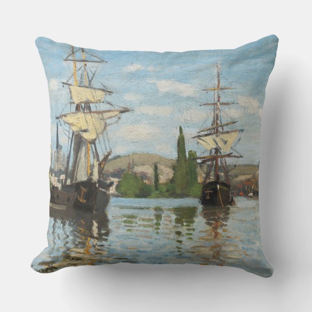 Coussin Bateaux de Claude Monet | montant sur la Seine à (Recto)