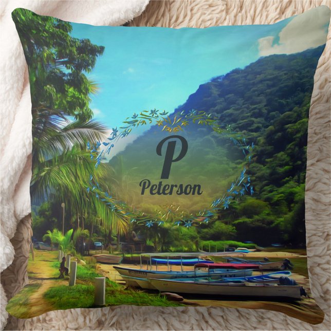 Coussin Bateaux de Mismaloya sur la rivière 0350  (Créateur téléchargé)