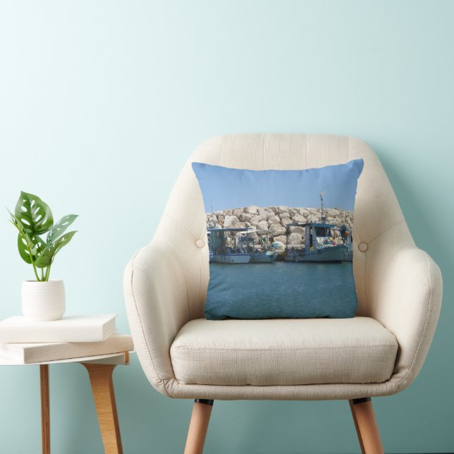 Coussin Bateaux de pêche méditerranéens en Blue Sea Design (Chaise)
