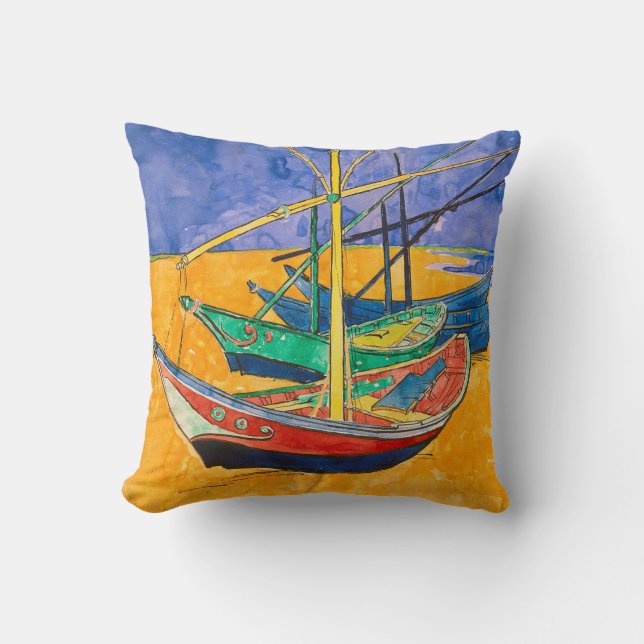 Coussin Bateaux de Van Gogh Impressionnisme Plage (Recto)