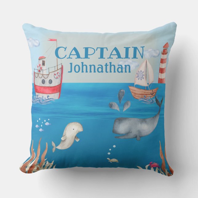 Coussin Bateaux et thème nautique mignon sous la mer (Recto)