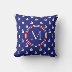 Coussin Bateaux marins blancs nautiques sur Monogramme ble