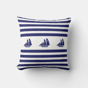 Coussin Bateaux nautiques sur Bleu & Blanc rayés