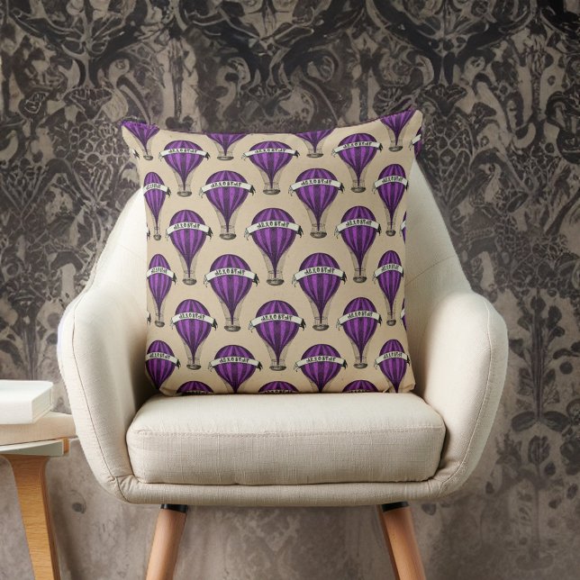 Coussin Bateaux violets sur Tan Steampunk Design (Créateur téléchargé)