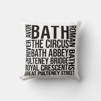 Coussin Bath, UK Landmarks Typography - Angleterre Word Ar