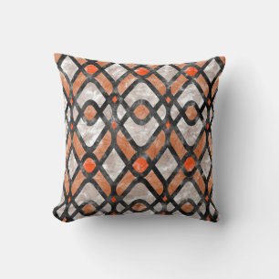 Coussin Batik Art déco moderne en orange et noir