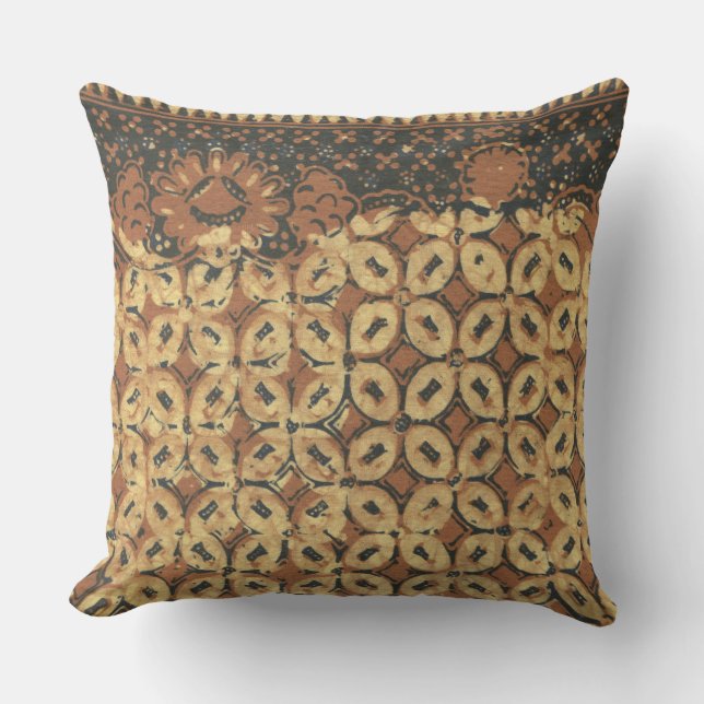 Coussin Batik Kawung vintage indonésien à motif rustique (Recto)