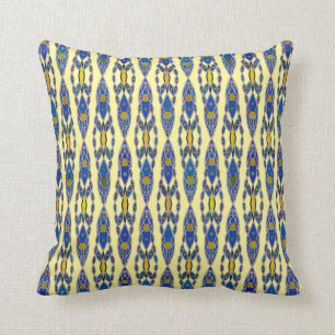Coussin Batik tribal - bleu en acier, gris et jaune