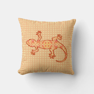 Coussin Batik tribal Gecko - corail et orange clair