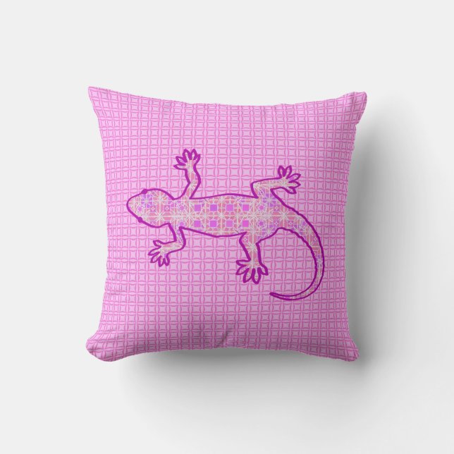 Coussin Batik tribal Gecko - orchidée et coquille rose (Recto)
