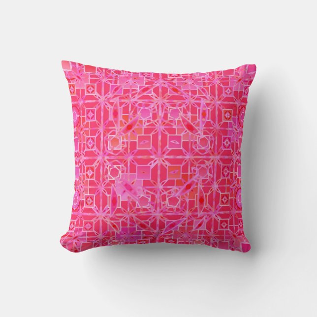 Coussin Batik tribal - nuances de rose fuchsia (Recto)