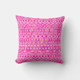 Coussin Batik tribal - rose fuchsia, magenta et corail