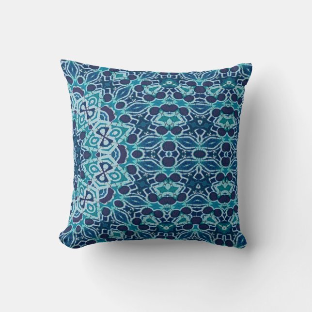 Coussin batik turquoise de kaléidoscope de récif coralien (Recto)