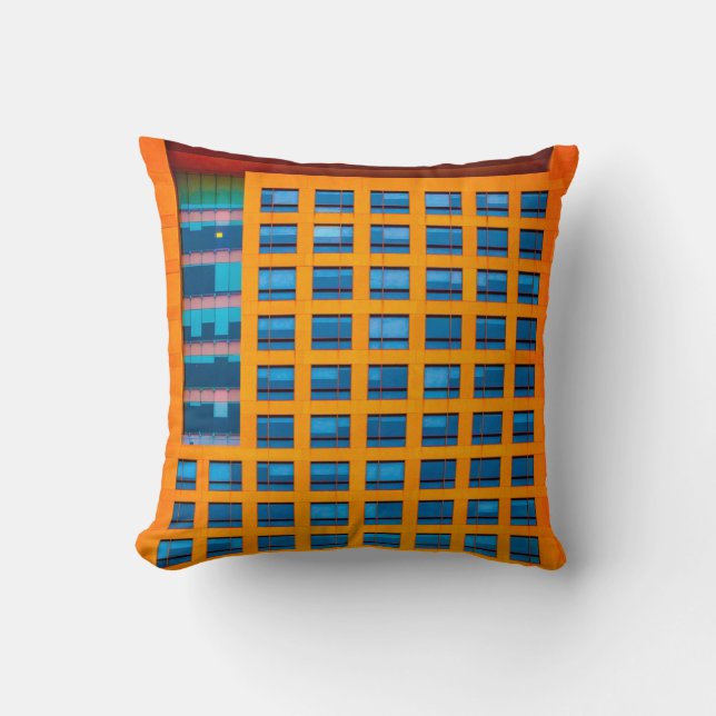 Coussin Bâtiment bleu et orange (Recto)