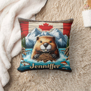 Coussin Bâtir un barrage dans un cours d'eau de montagne a